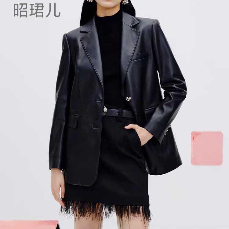 昭珺儿油蜡绵羊皮皮衣时尚女装皮风衣中长款女外套 （假一赔十）