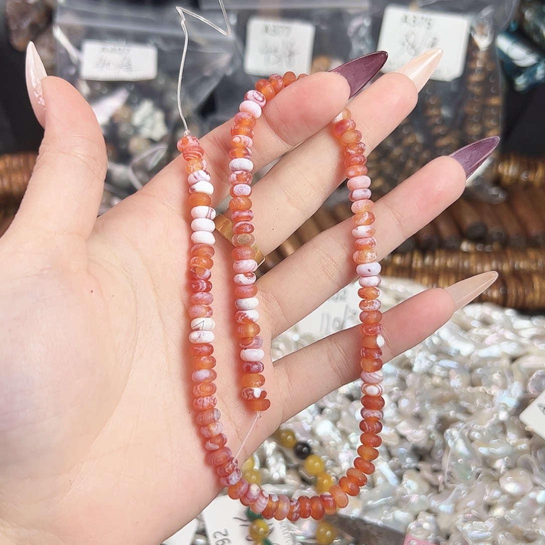 玛瑙/玉髓合金珠宝半成品a428 6.3m 老玛瑙算盘珠一条