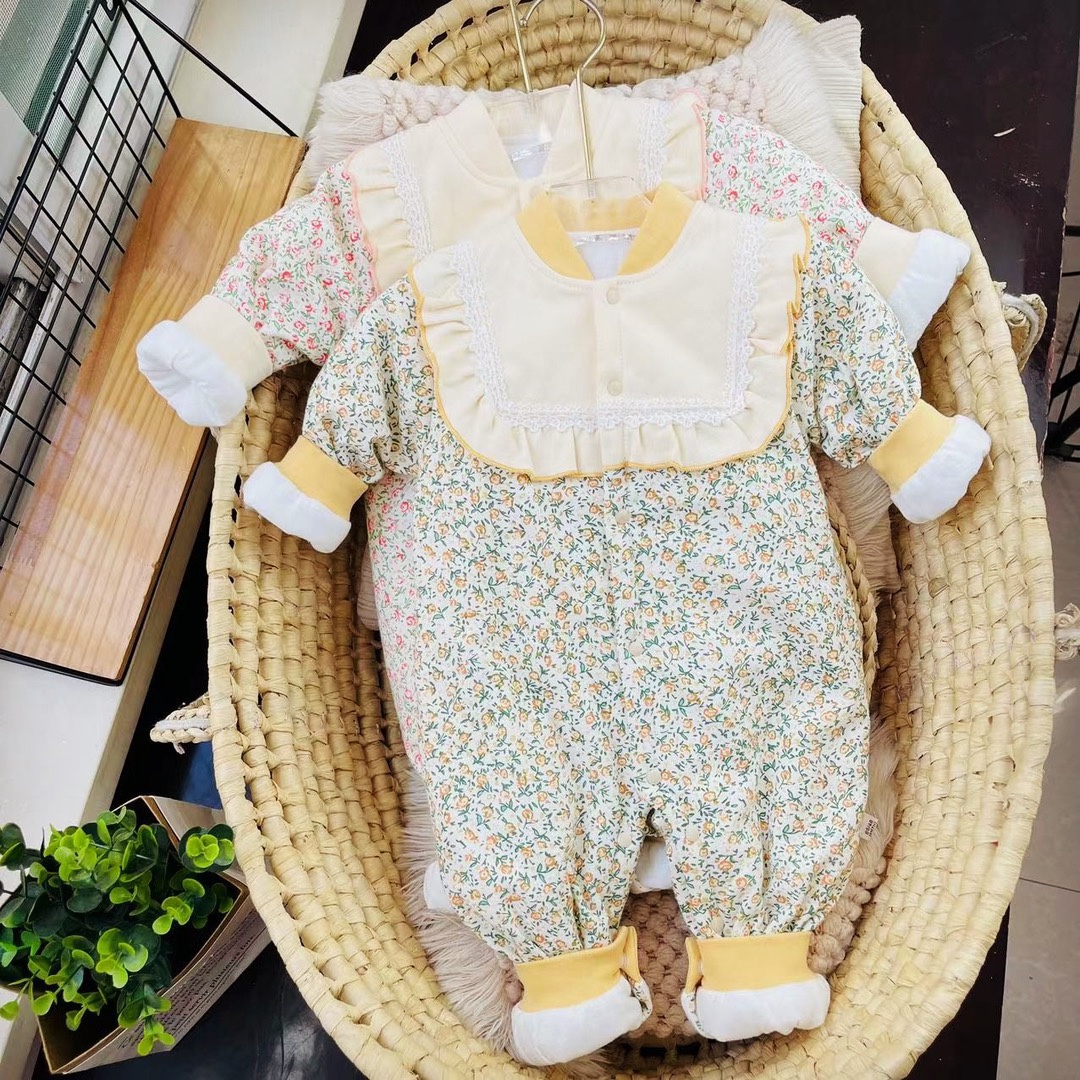 6现货夹棉秋冬款40克玫瑰庄园 女宝婴幼儿闭裆哈衣连体衣新生儿