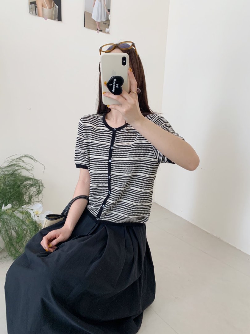 【素简.820162】春夏新款艾草棉开衫短袖女装上新针织衫