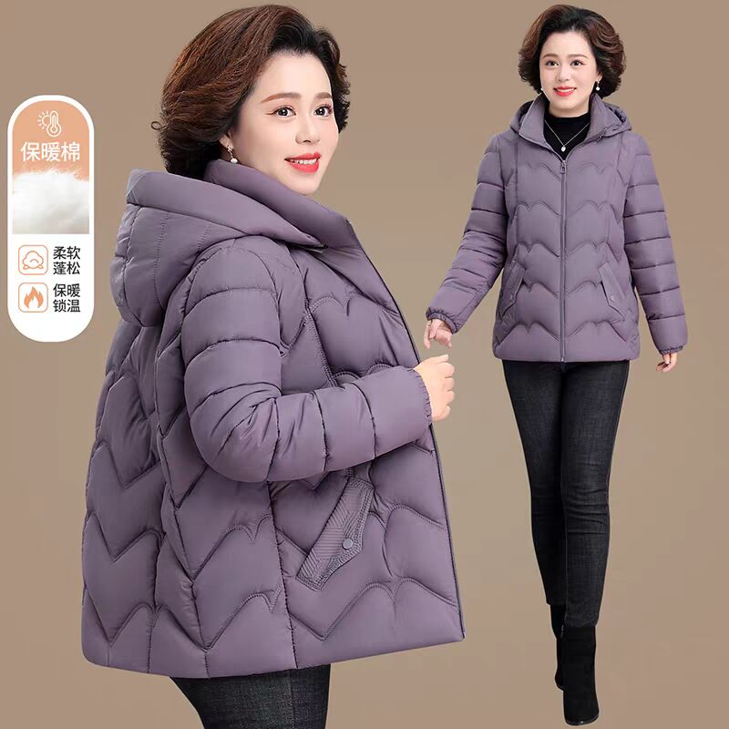 ③妈妈洋气短款保暖棉服中年女冬装35岁45棉袄帽子可拆卸加厚外套