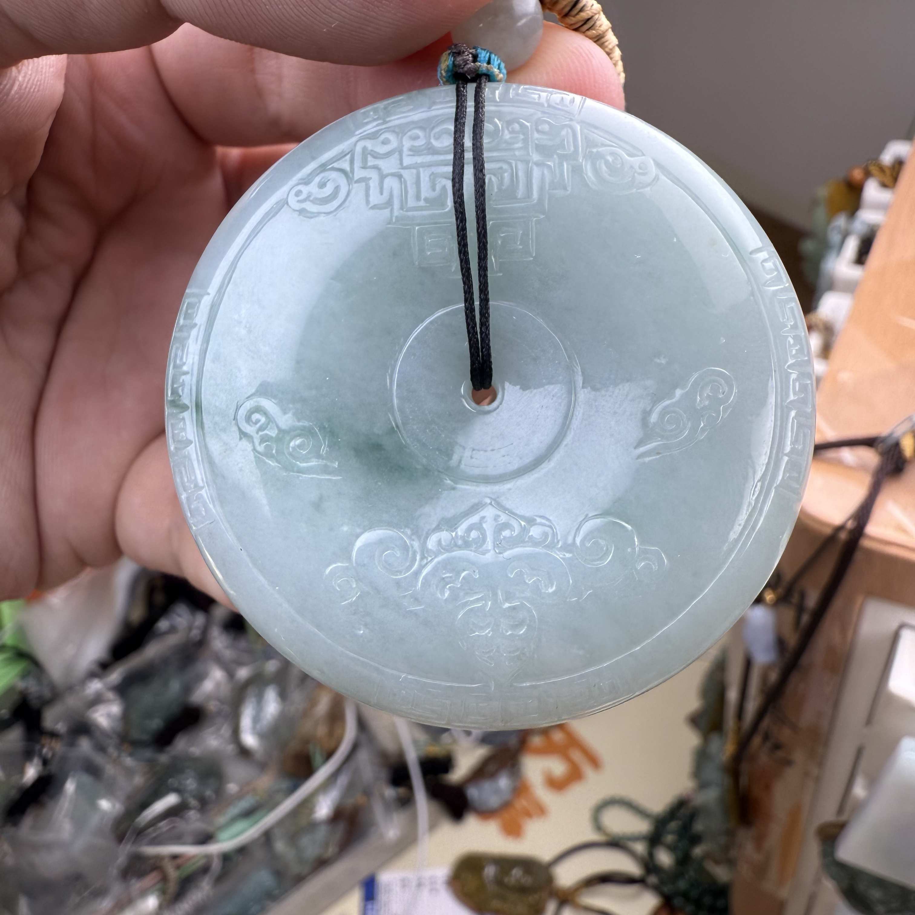 天然缅甸翡翠A货仿古平安扣飘绿花手工制作双面工艺仿古雕刻