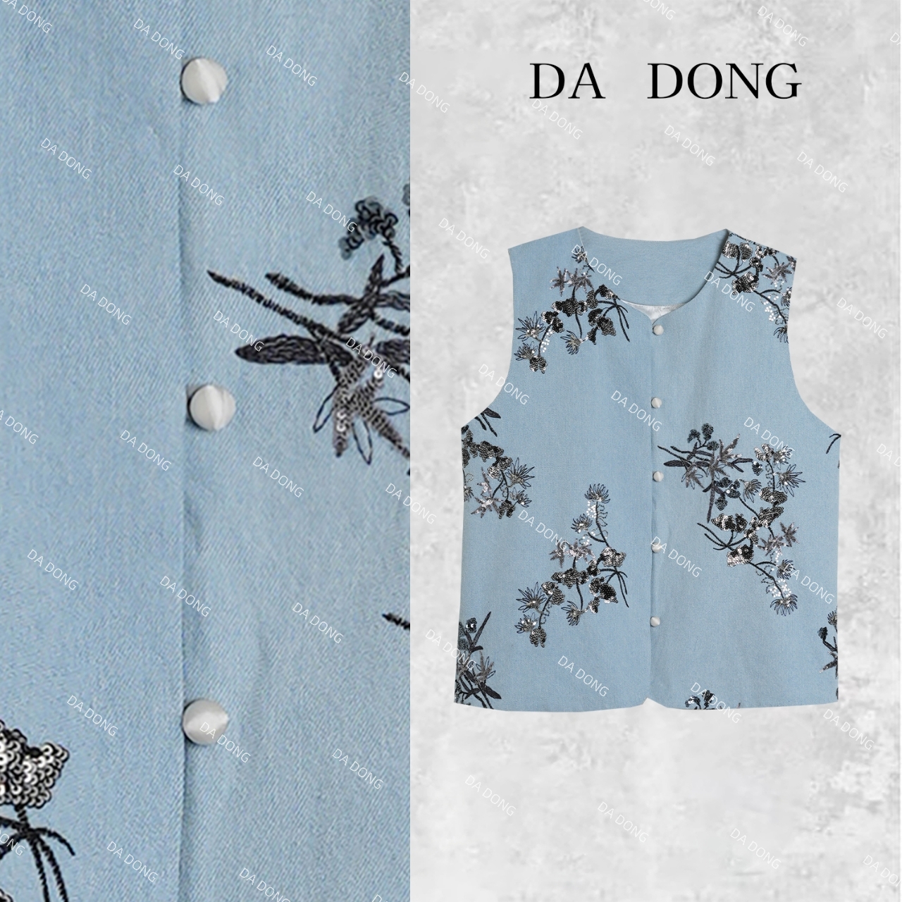 【马甲】蓝畔花影--中式气质时尚百搭重工刺绣休闲宽松显瘦复古马甲