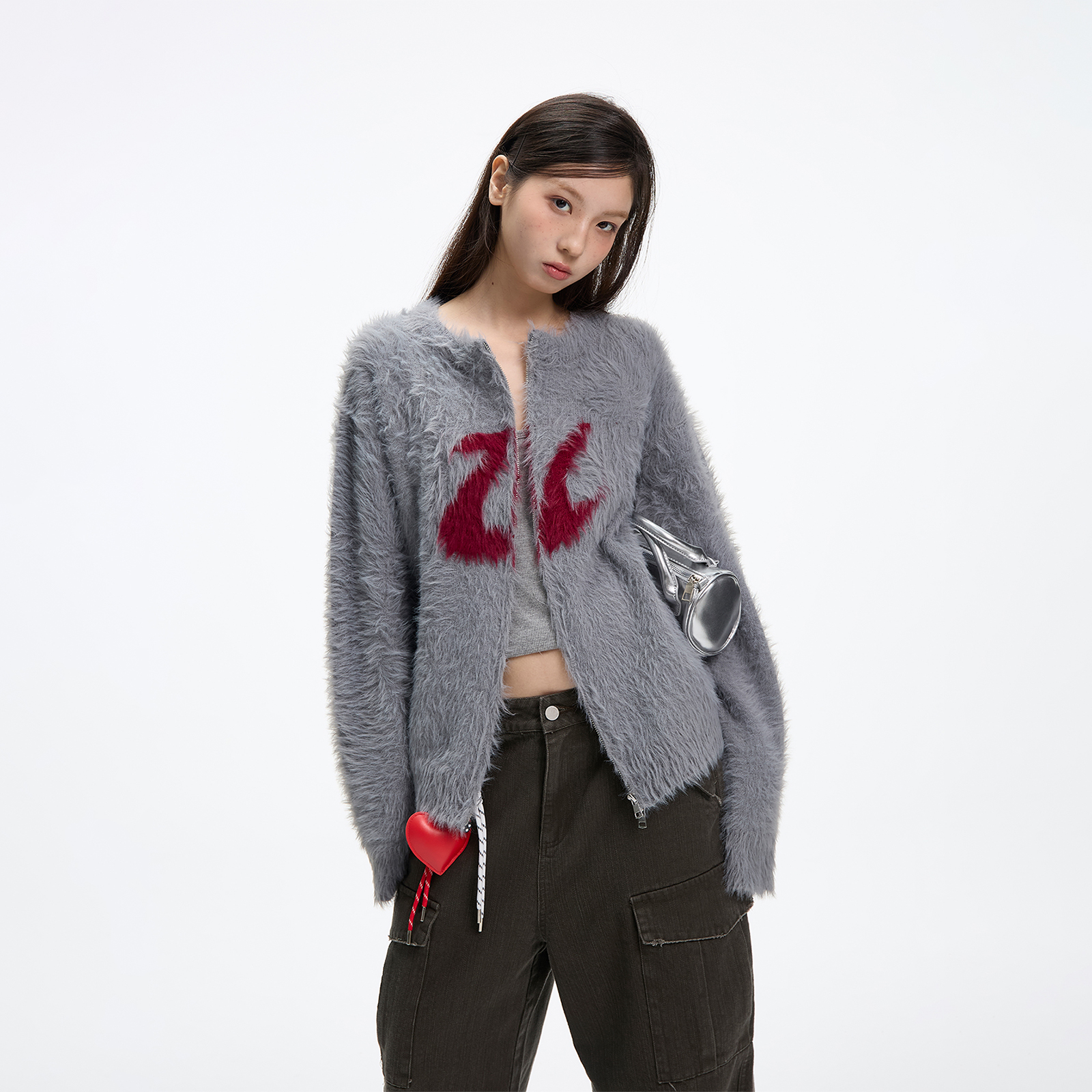 JUMPNEXT软糯慵懒风外套提花水貂绒毛针织毛衣上衣毛茸茸针织衫