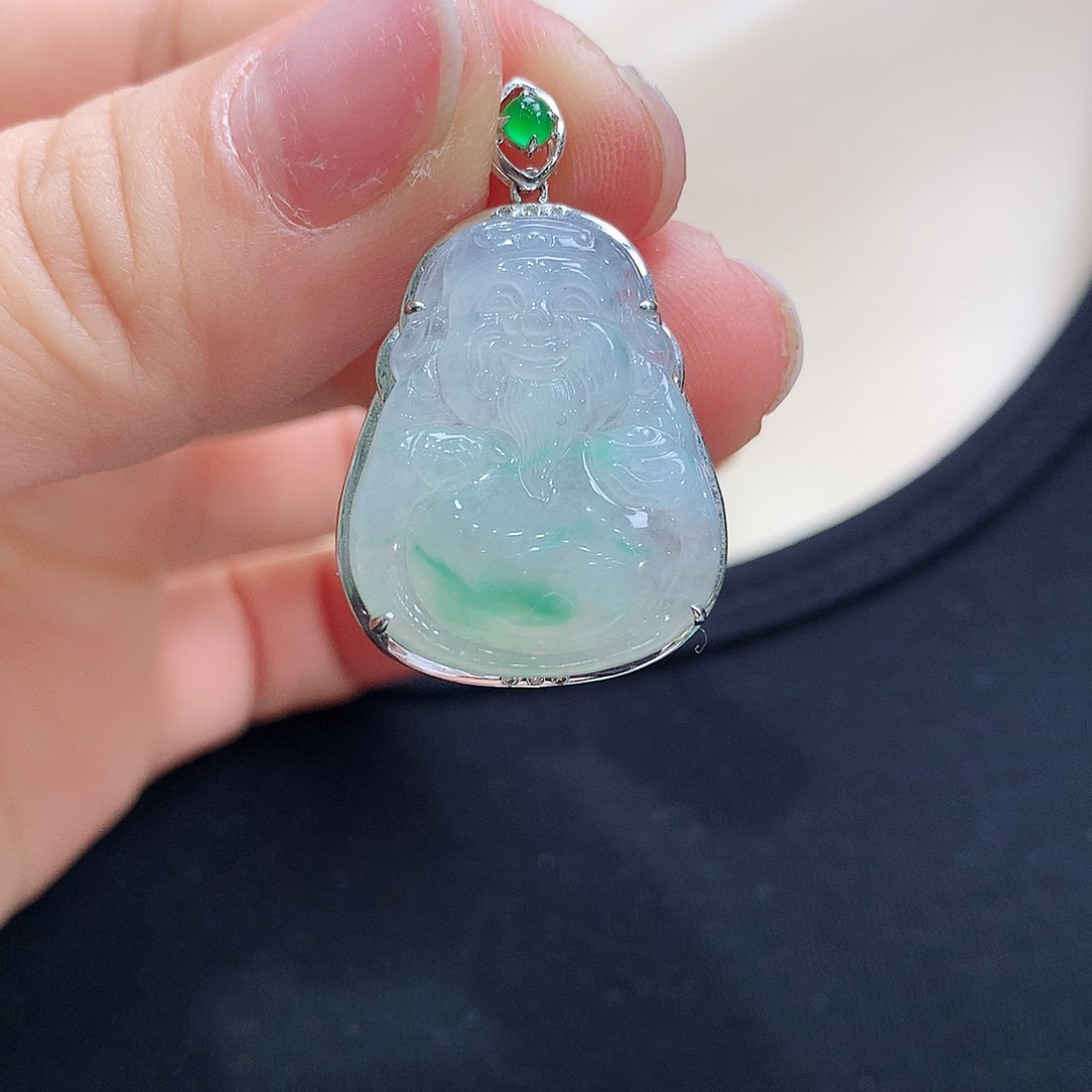 翡翠颈饰18K金镶嵌财神爷