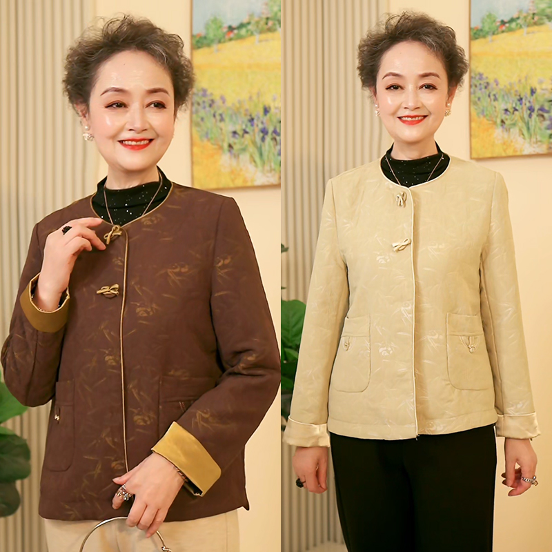 新款中老年女装大码长袖上衣国风妈妈装秋季外套气质外套奶奶衣服