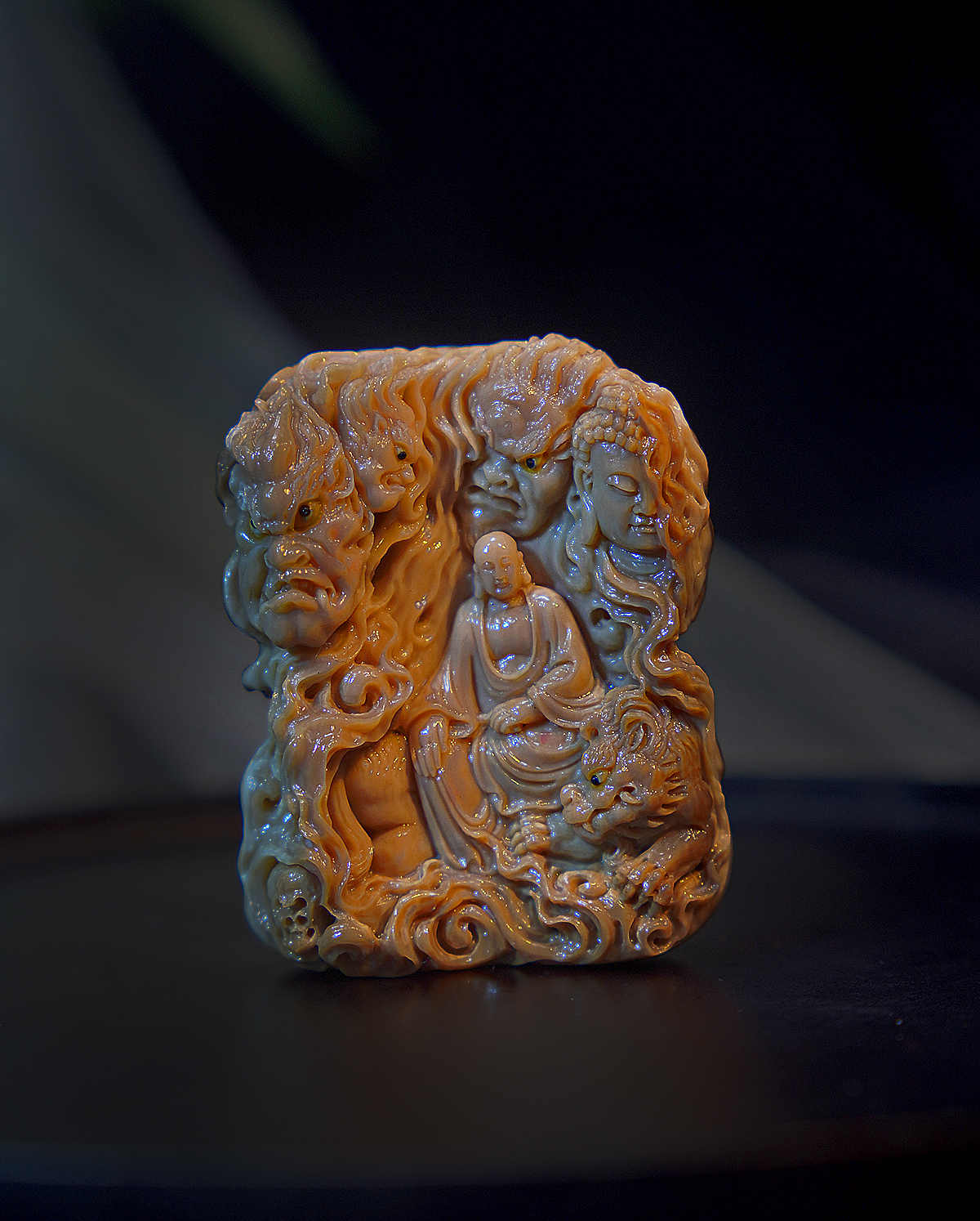 天然猛犸牙/手工雕刻作品/地藏/特色咖料/文玩收藏
