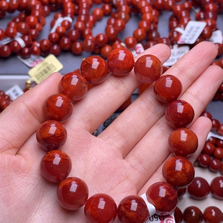南红玛瑙未镶嵌其他14mm高品瓦西玫红妖孽火焰纹