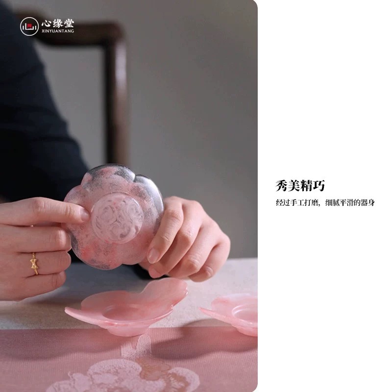 东方器韵—心缘堂【粉彩·梅花杯托】手工高档琉璃杯托