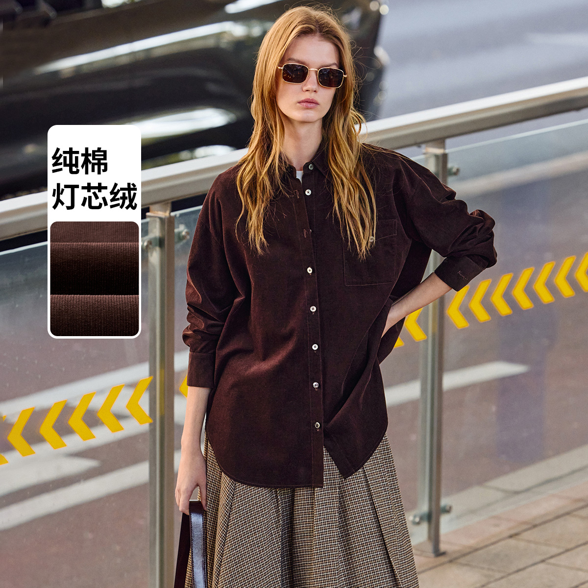 [纯棉灯芯绒]navigare意大利小帆船复古阔版衬衫女中长款衬衣外套