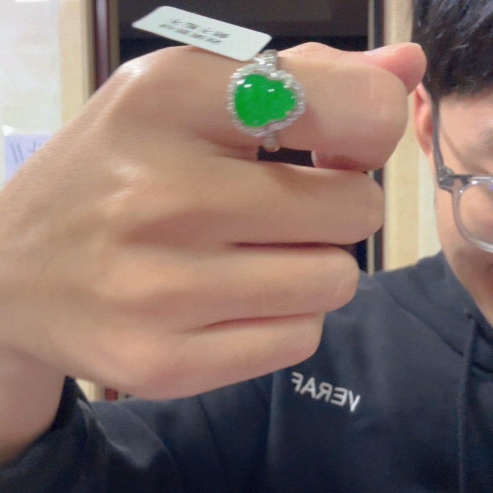 翡翠银S925镶嵌颈饰戒指