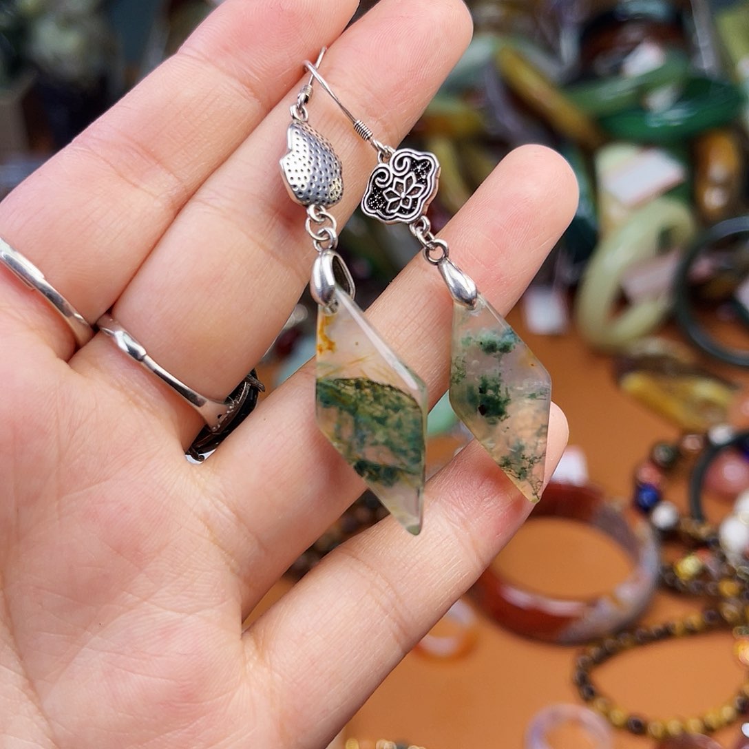 蛇纹石玉颈饰银S925镶嵌