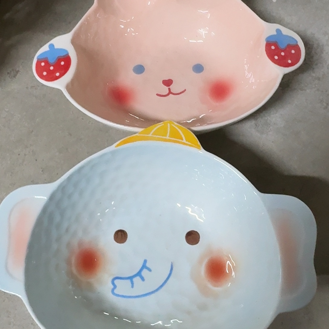 瓷兔子大象双耳汤碗各一