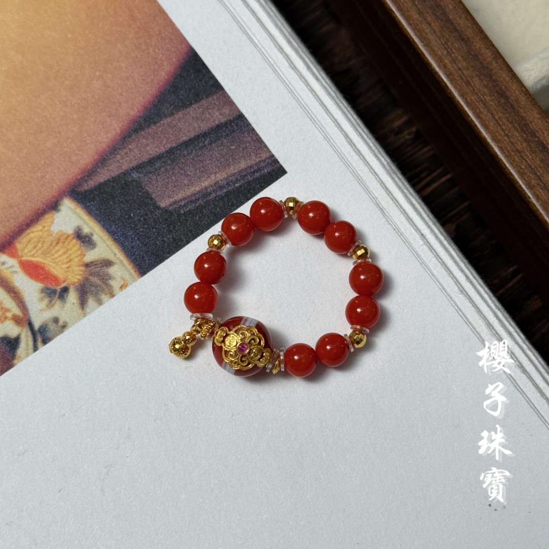 樱子 | 安梦 18K金南红小米珠古珠时尚设计百搭戒指*YZJZ3803