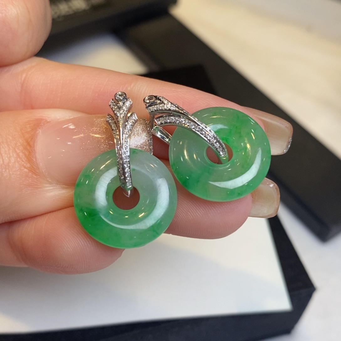 翡翠耳饰18K金镶嵌甜甜圈