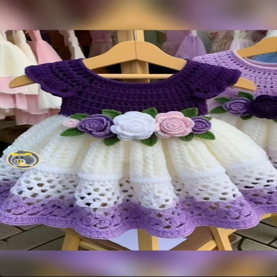 钩针小草原创紫樱公主连衣裙编织教程