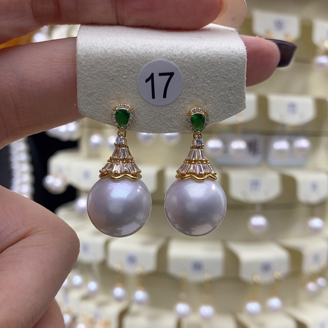 耳饰银S925镶嵌淡水珍珠