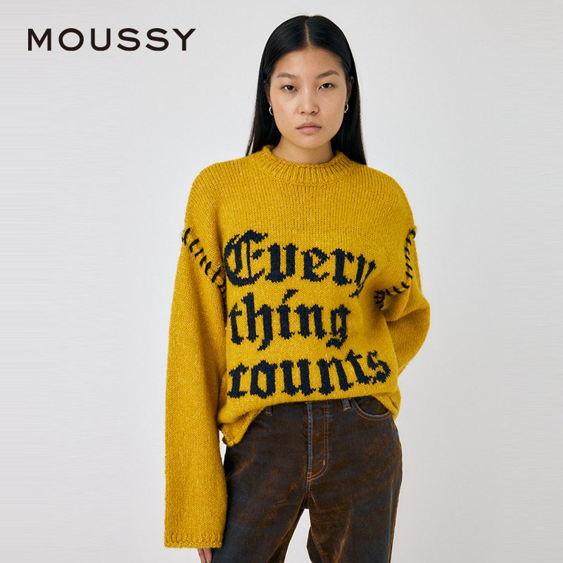 MOUSSY 夏季新品美式复古慵懒感撞色标语毛衣010HAQ70-4841