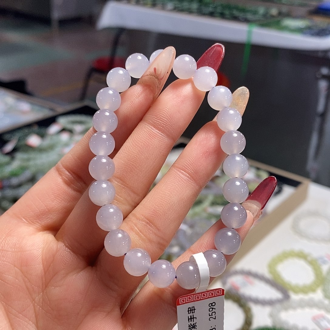 和田玉高冰烟紫8mm未镶嵌
