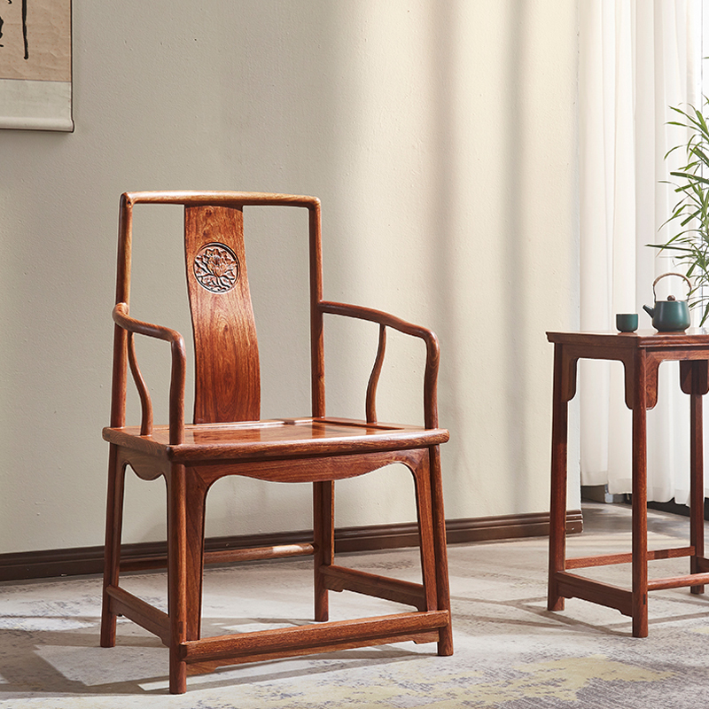 刺猬紫檀大扇南官帽椅小扇南官帽红木主人椅