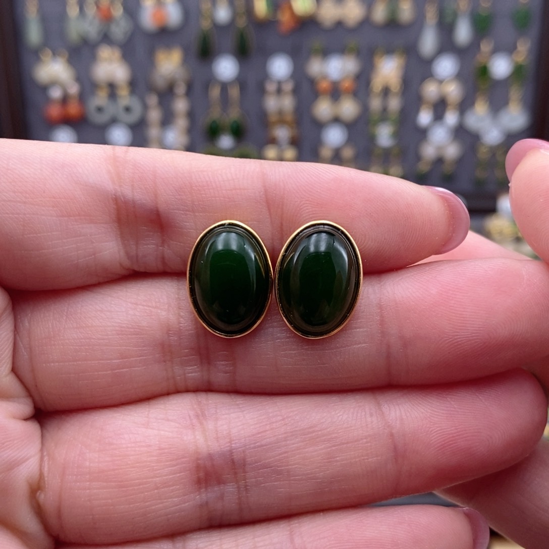 银S925镶嵌和田玉耳饰