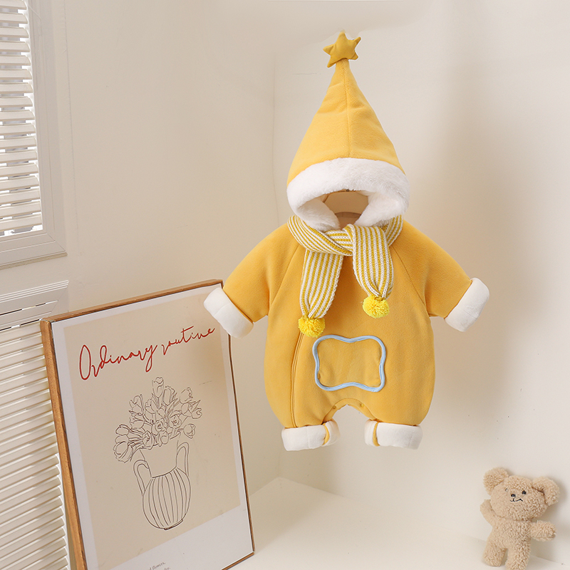 【喵星人】冬季新款夹棉加厚五星巫师帽宝宝连体哈衣外出服