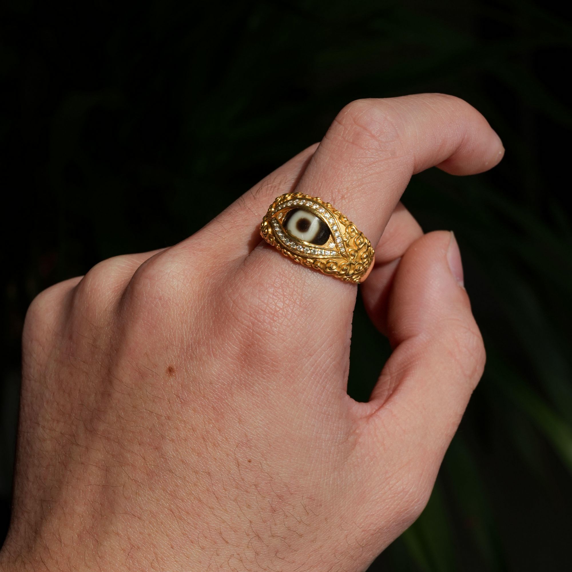 铜合金戒指 新中式藏式戒指金色镶嵌复古女款食指戒精致百搭指环