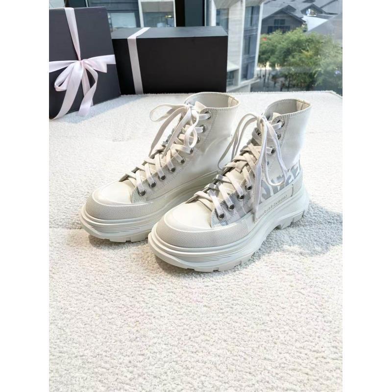 95新 Alexander McQueen/亚历山大·麦昆  pp1391 高帮帆布厚底鞋3