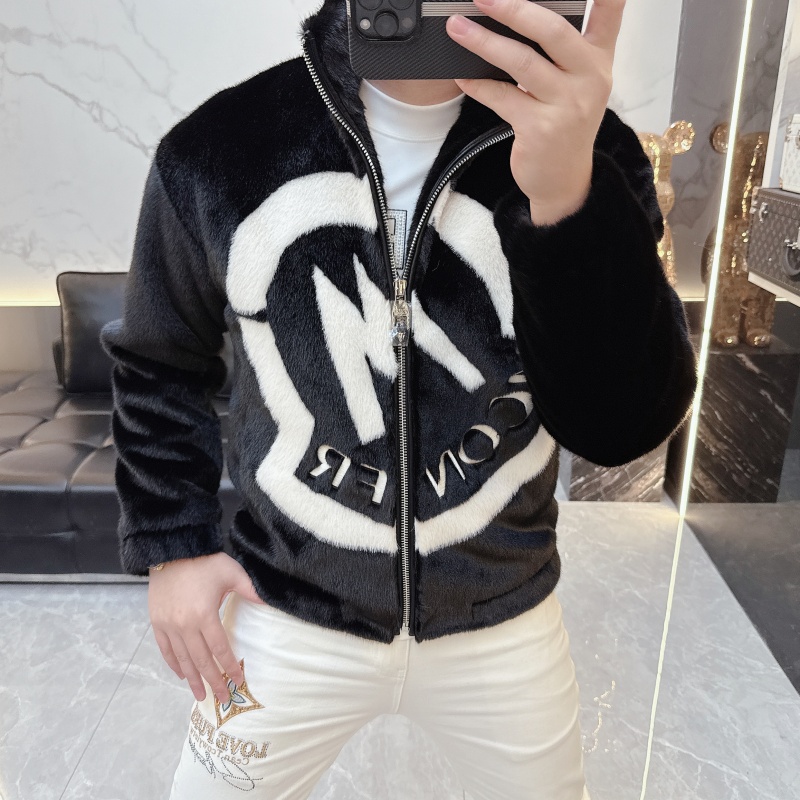 冰希潮流.2025冬季新款字母设计毛绒外套加厚保暖夹克立领男士