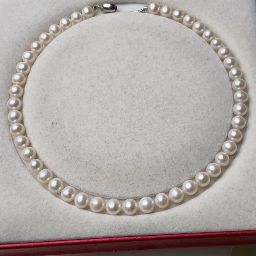 淡水珍珠银S925镶嵌颈饰8.5-9mm无核正圆冷白