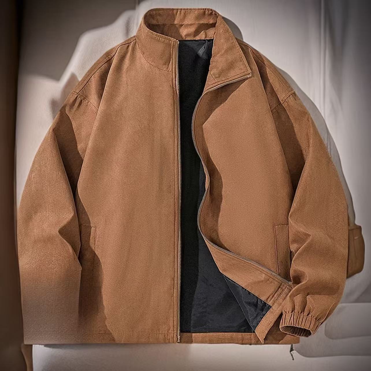 宽松韩式翻领春秋直下摆透气夹克秋冬美式日系上衣