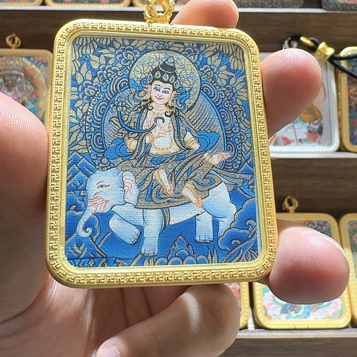 吊坠4×5尺寸纯手绘蓝唐普贤菩萨唐卡