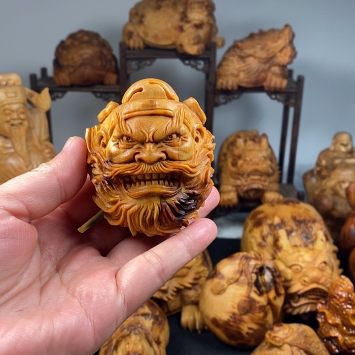 喵***的柏木手工钟馗手把件