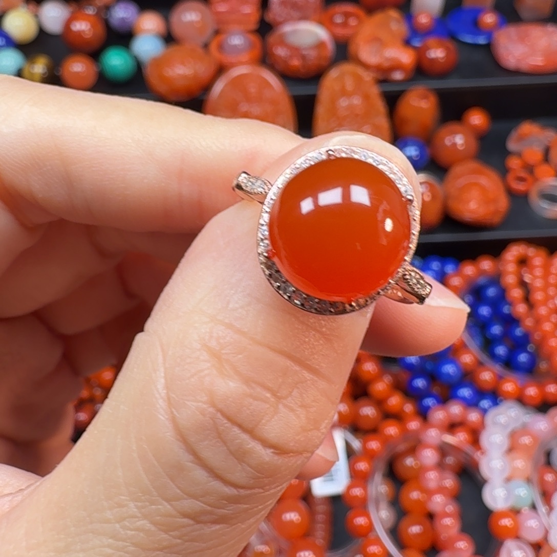 南红玛瑙银S925镶嵌戒指