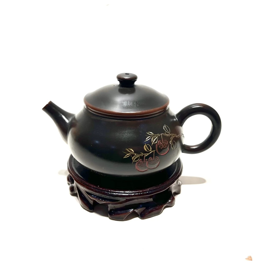 广西钦州坭兴陶 全手工鸡腿嘴网孔30孔丰收壶 容量220-250毫升