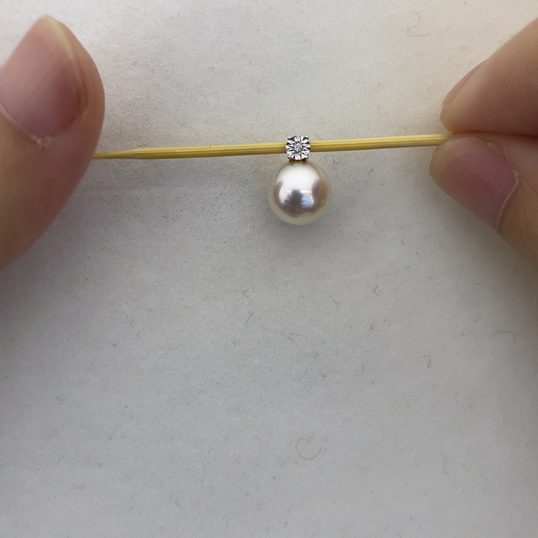 海水珍珠吊坠(不含链)18K金镶嵌8-8.5戴妃吊坠