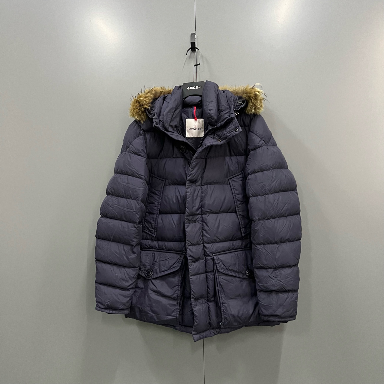 99新 MONCLER （ll)深蓝色毛领长款羽绒服 3码 si501615 