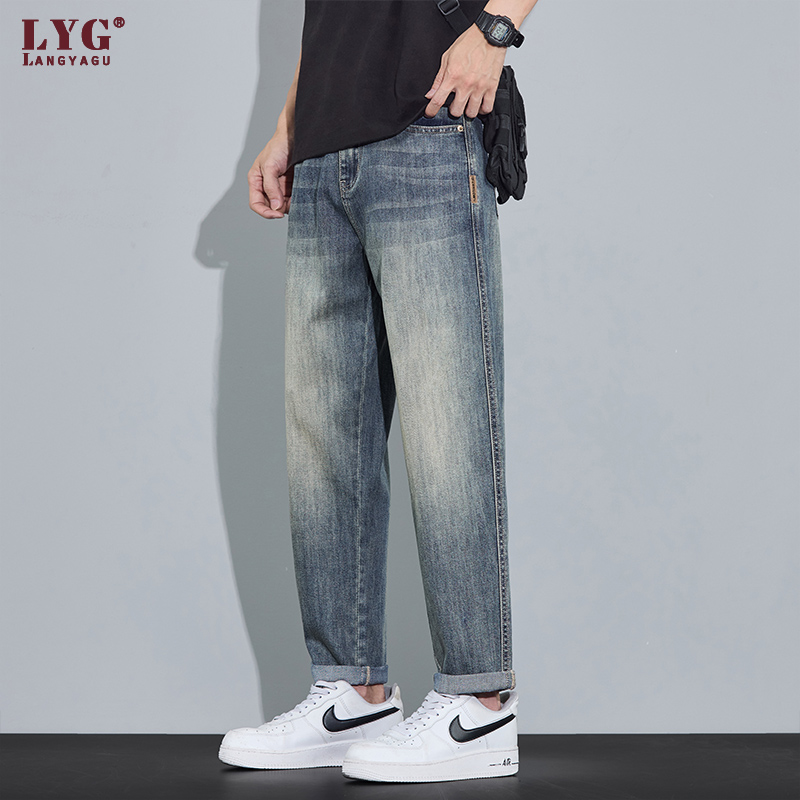秋季新款锥形牛仔裤男士2025修身直筒百搭复古休闲九分长裤子男款