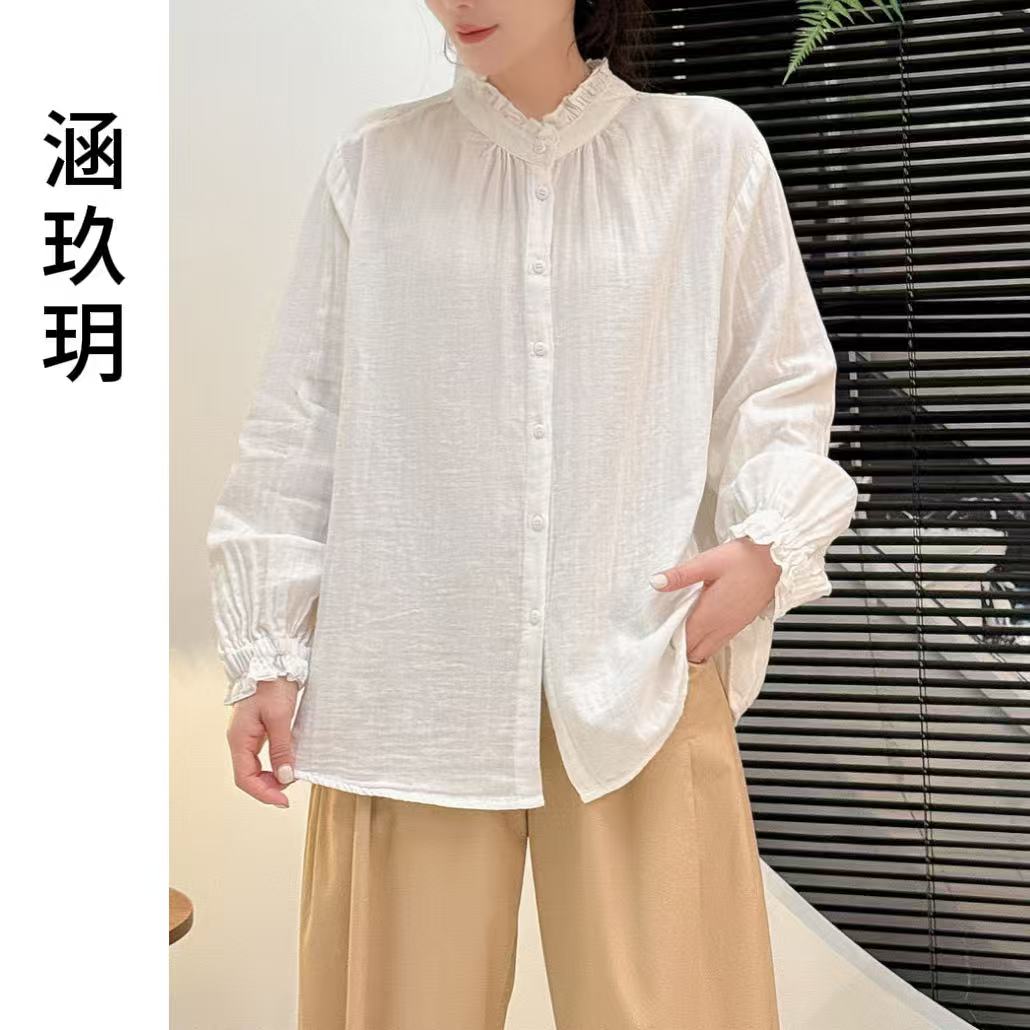 涵玖玥【棉纱前后两穿】木耳领法式小众宽松上衣dd-86332