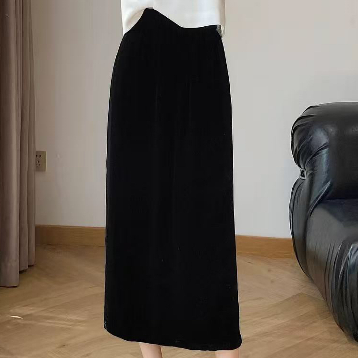 丝绒高腰直筒裙不粘毛神裙加厚加绒款