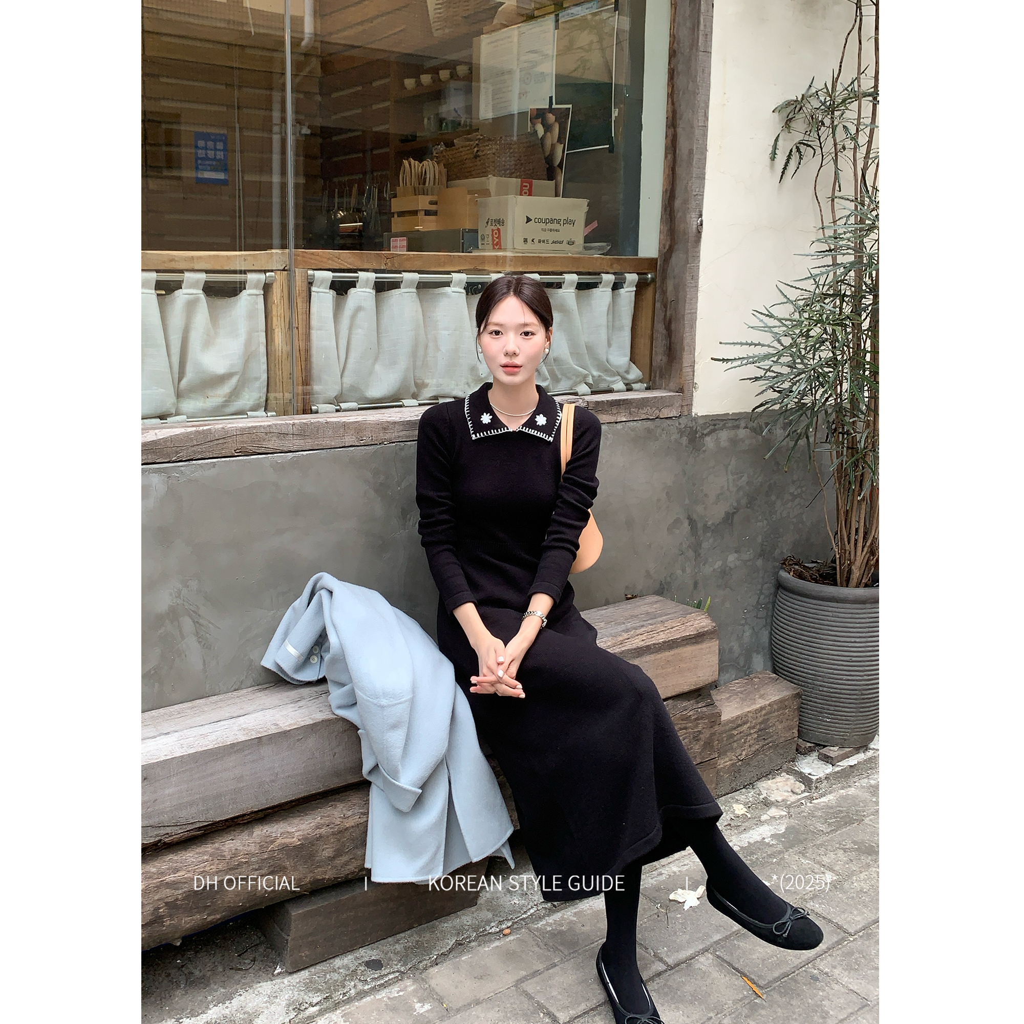 DH 大花【午夜雏菊daisy】冬日服饰法式高级感翻领刺绣收腰毛织裙子