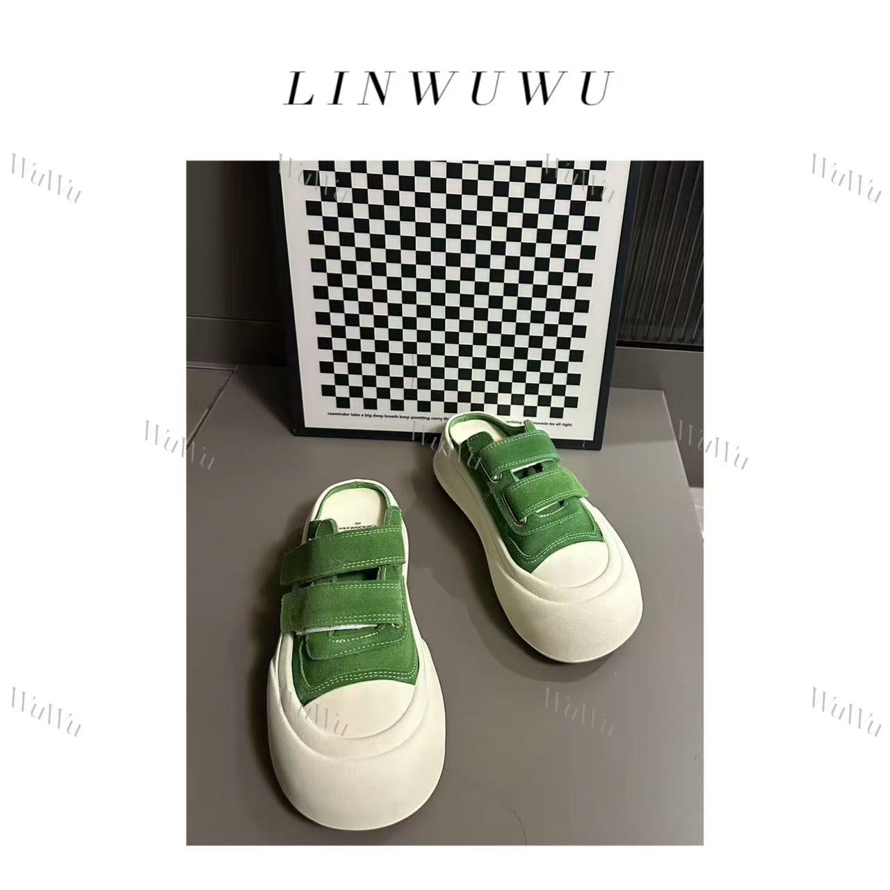 【五五定制】2025新款—春季潮酷厚底魔术贴防滑透气半拖休闲鞋