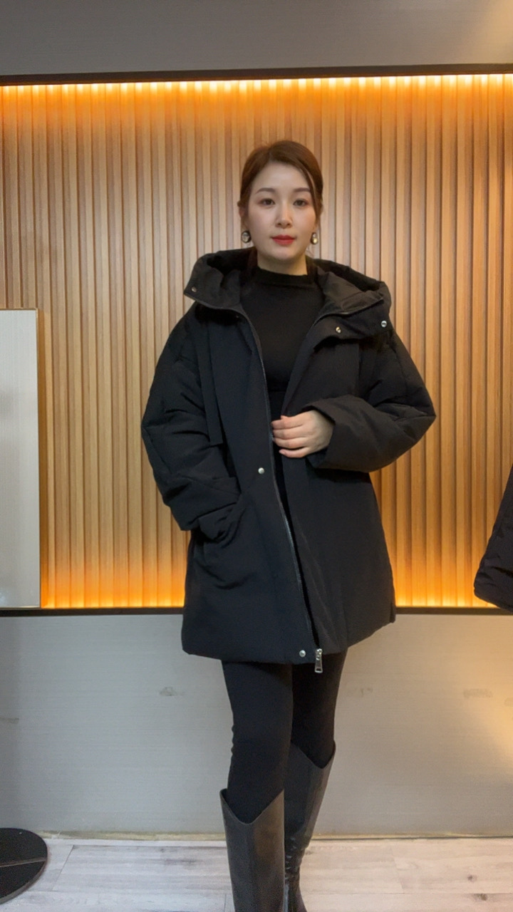 冬季时尚潮流宽松型棉服宽松连帽休闲中长款棉衣常规加厚