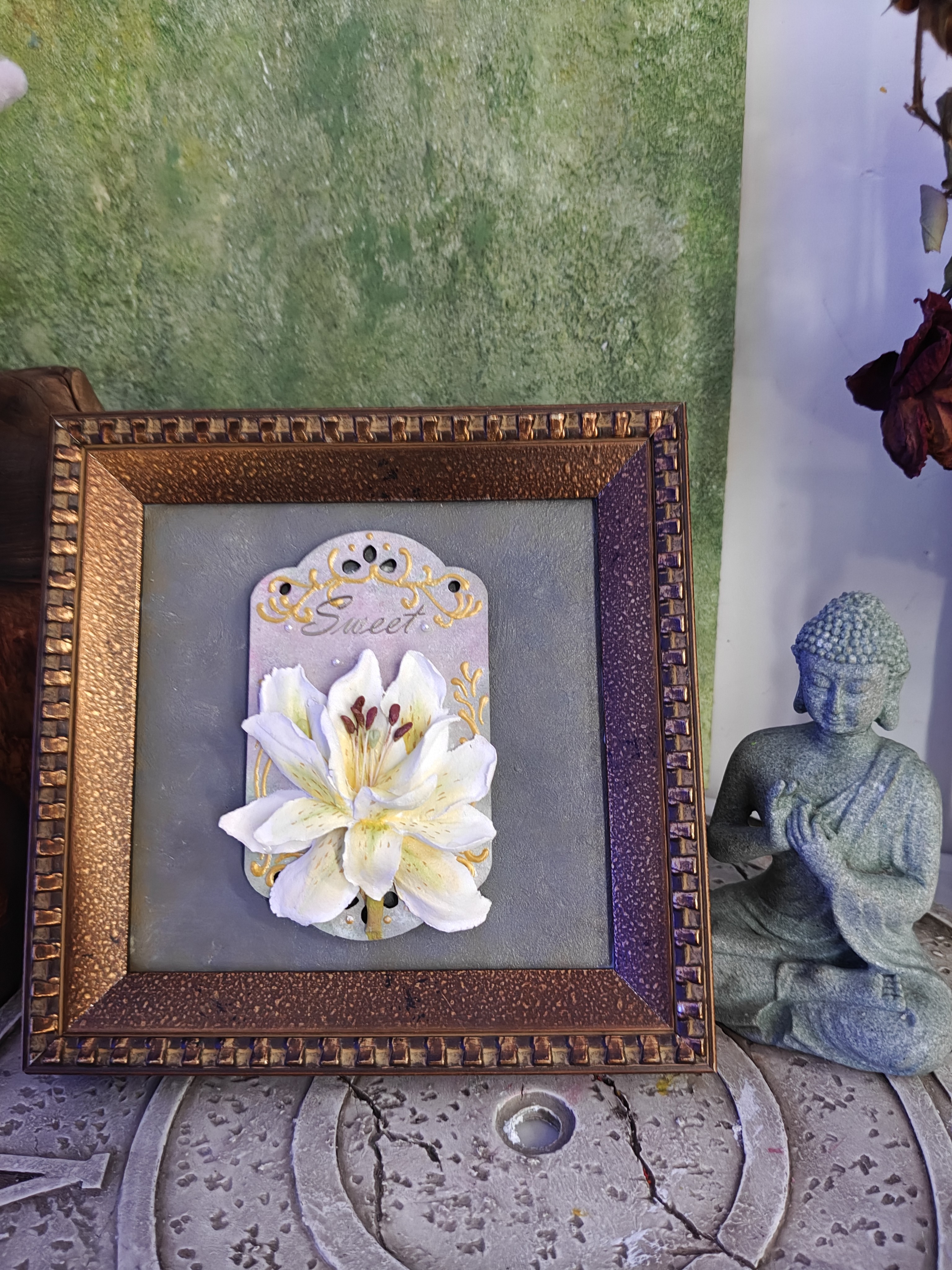 浮雕画百合花装饰画（手工作品不退换，默认微瑕）