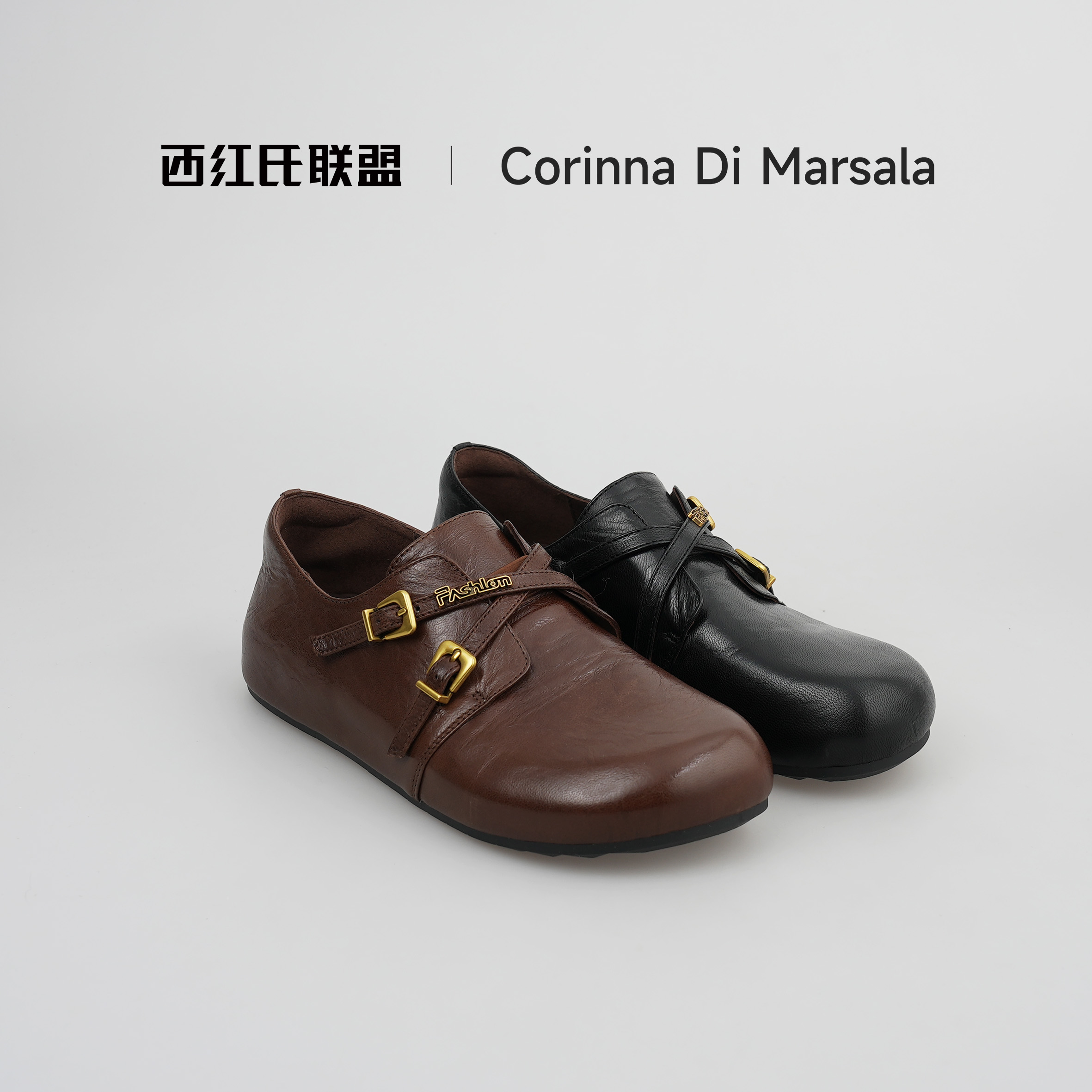 【西红氏联盟】秋季新款全羊皮浅口复古休闲平底勃肯鞋X22B86226-1