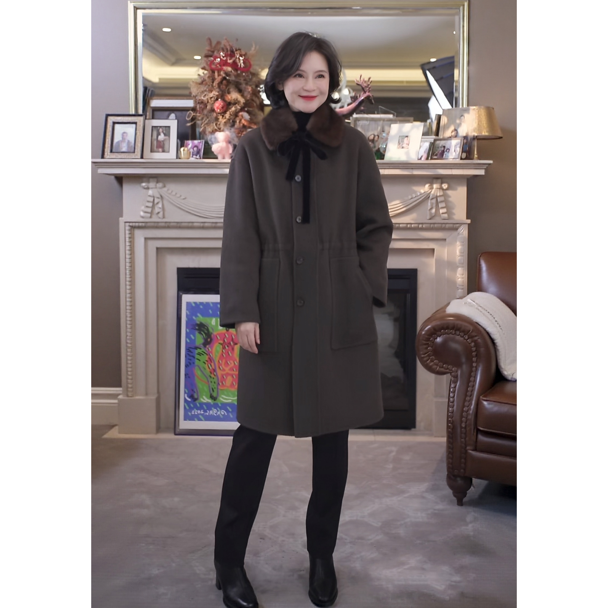 我是摩羯 伦敦灰调 澳大利亚美丽诺羊毛羊绒可拆卸秋冬棉大衣