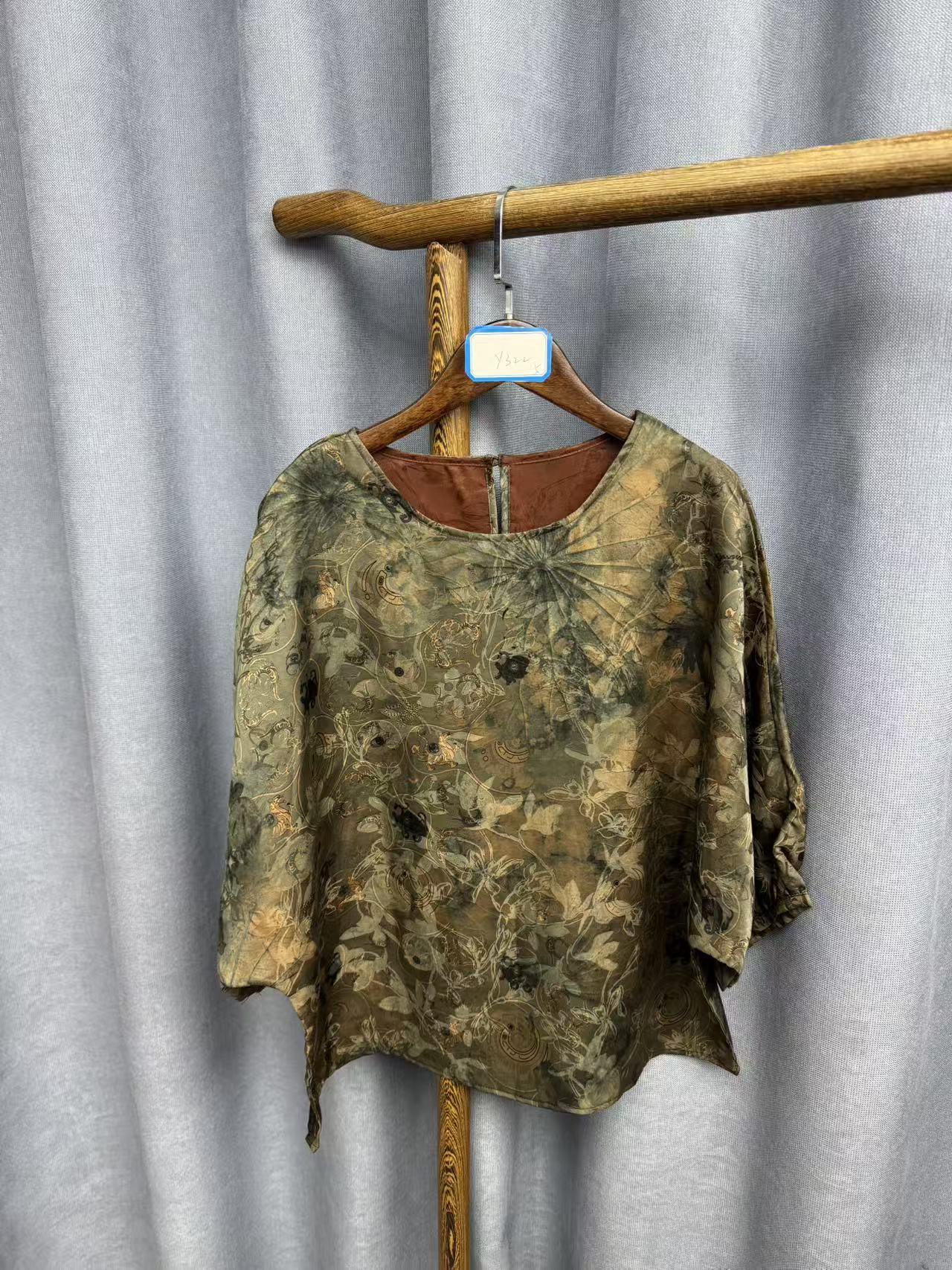 新款时尚休闲香云纱圆领上衣Y322