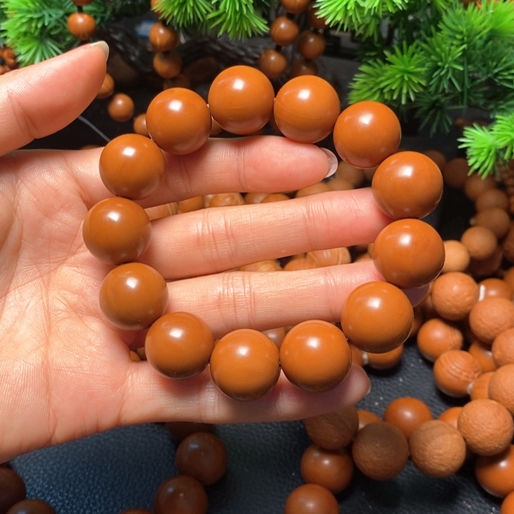 橄榄核手串海**抚1.7尺寸红料光珠