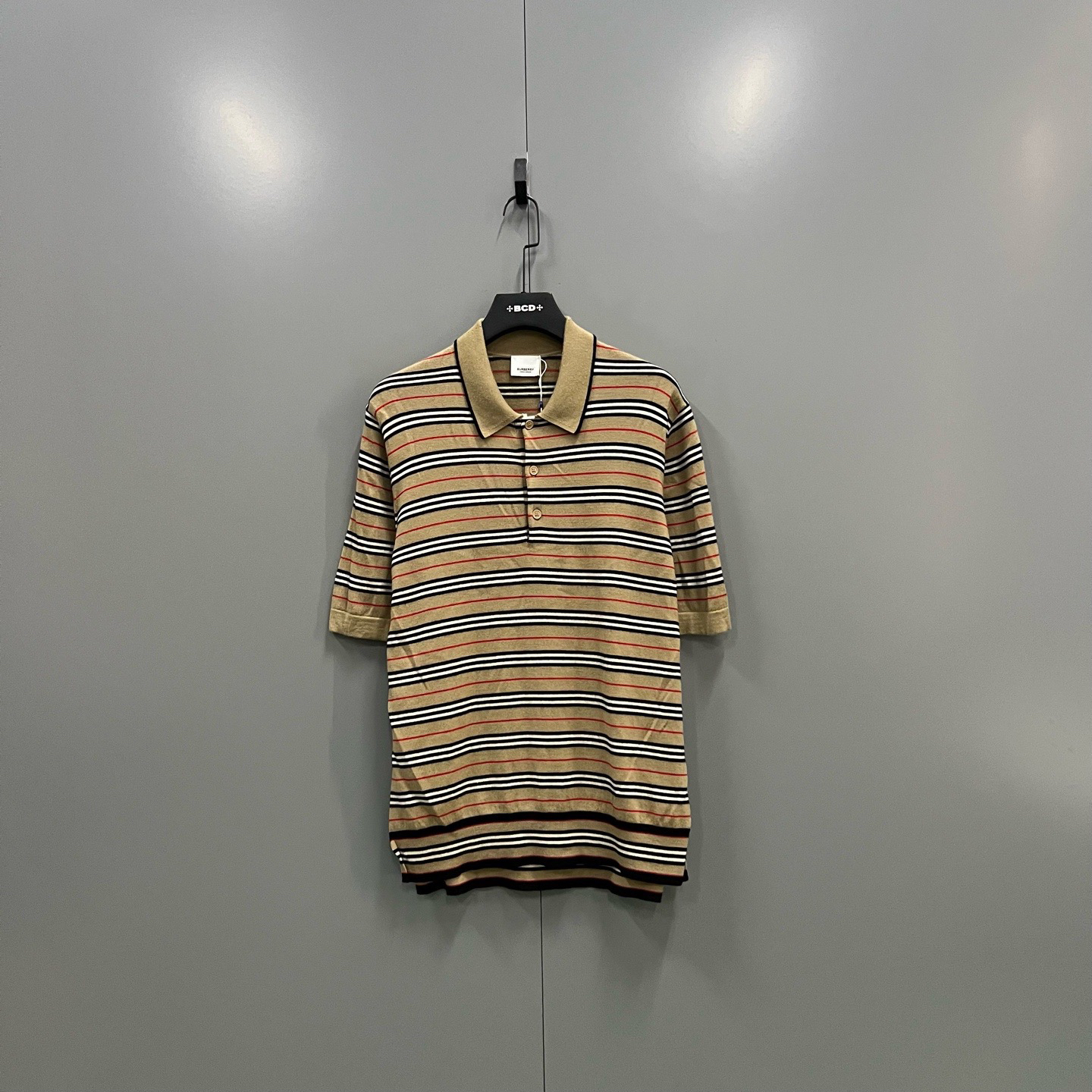 95新 BURBERRY/博柏利 (ll) 棕色条纹针织polo衫 M码/016612