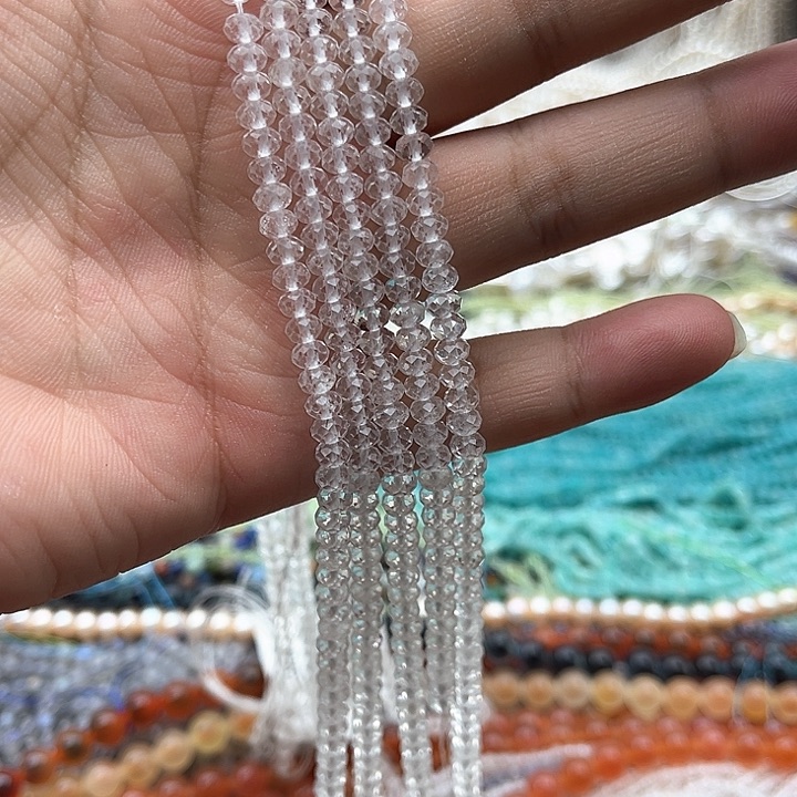 未镶嵌玛瑙/玉髓珠宝半成品一条4.5mm左右白水晶刻面算盘珠